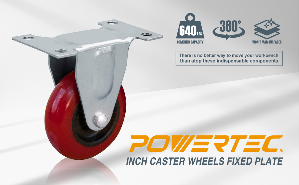 3 Inch Caster Wheels Fixed Plate, Red, 4 PK | POWERTEC Caster, Roller ...